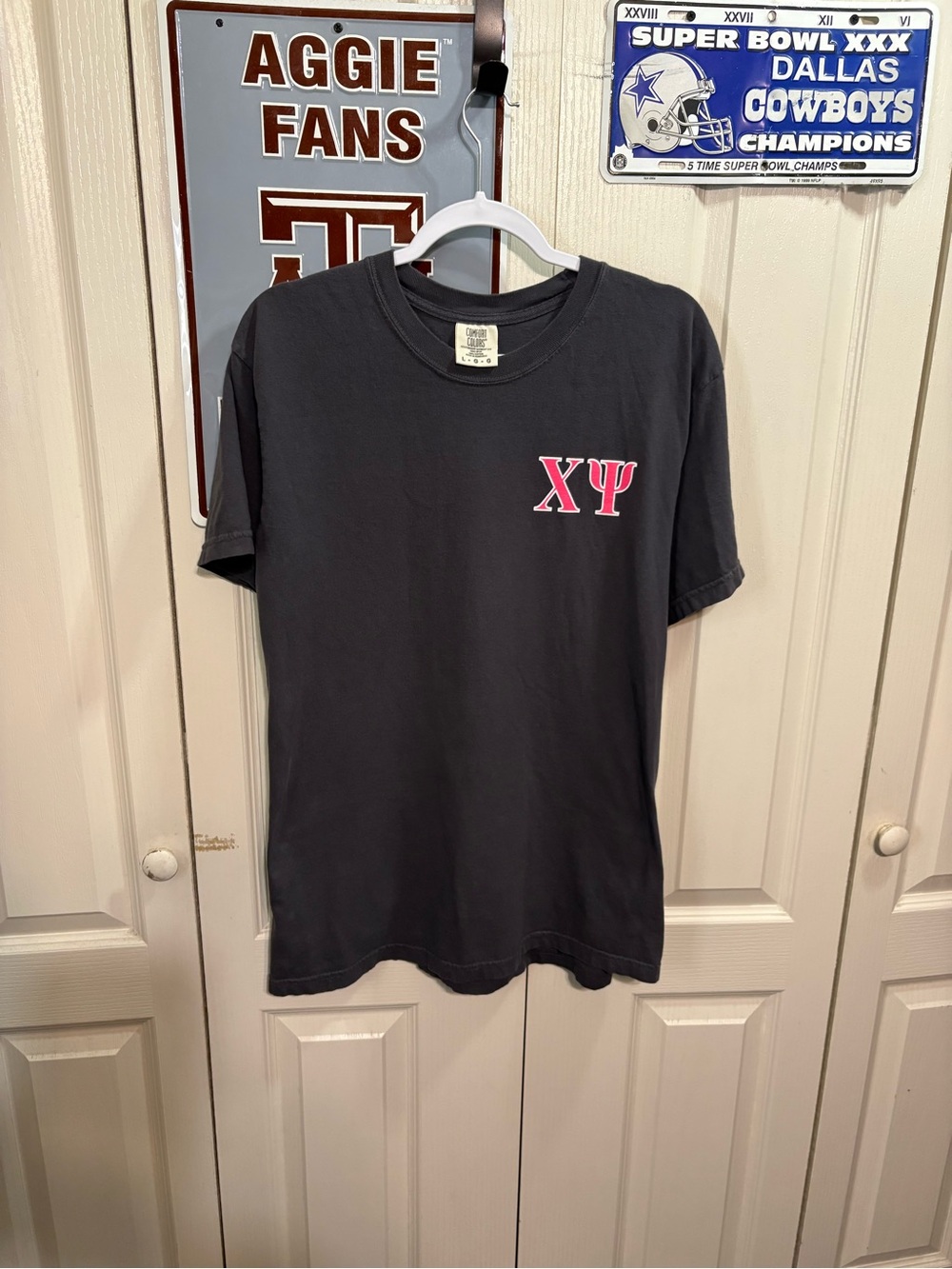 Comfort Colors Black Kids' Tee with Pink & Teal Rush Chi Psi Graphic - Picture 2 of 7